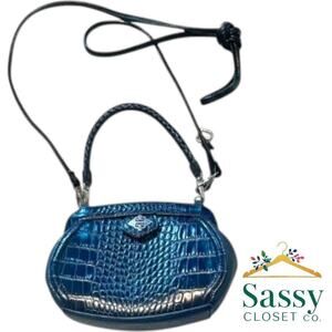 Vegan Croc‑Embossed Mini Tote Crossbody Navy Blue Compact Luxury EUC